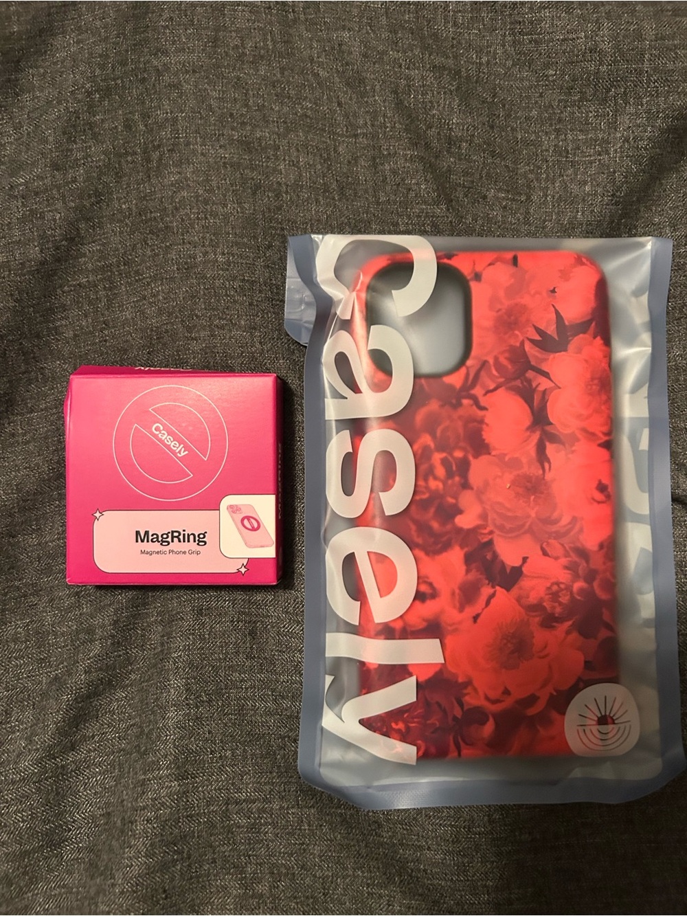 Casely IPhone 11 Red Floral MagSafe-Compatible iPhone Case plus a Black MagRing